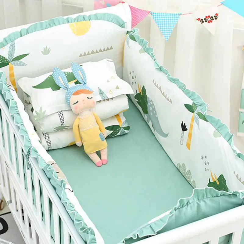 5pcs Cotton Baby Bedding Set Washable Toddler Crib Bumper Bed Sheet Pillowcase bumper is removable | Мать и ребенок
