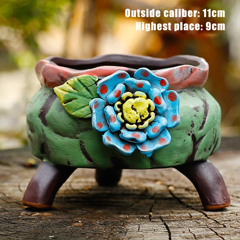 

Korean Style Succulent Plants Pot Hand Painted Flowerpot Ceramic Breathable Planter Container Home Garden Decor