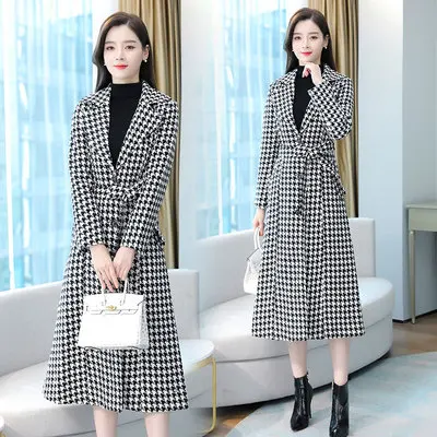 

Design Office Lady Women Coats And Jackets Winter Thickened Plaid Woman Coats Thousand Bird Tweed Overcoat Casaco Feminino