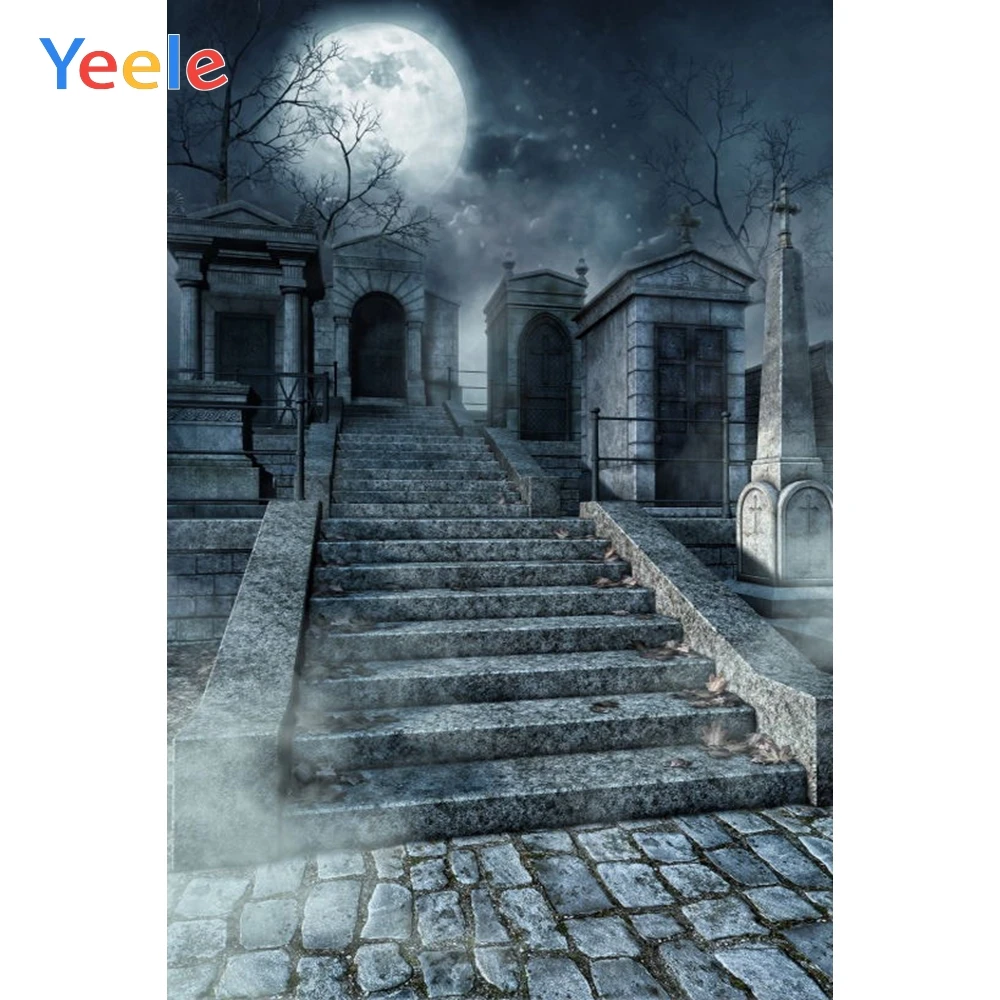 

Halloween Backdrop House Tombstone Ladder Moon Newborn Baby Shower Photography Background For Photo Studio Photocall Photophone
