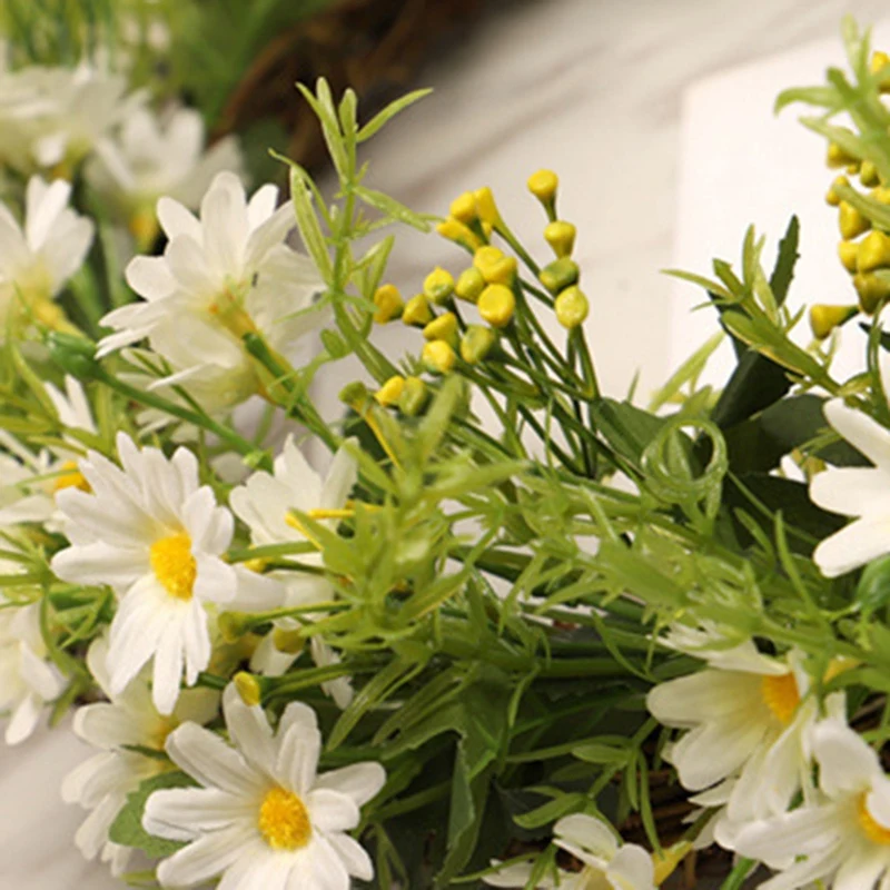 

White Artificial Little Daisies Wreath Door Decoration Flower Arrangement Wreaths Wedding Hanging Ring Home Decor