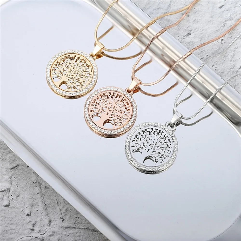 Hot Tree of Life Necklace Crystal Round Hollow Pendant Necklace Gold Silver Color Rose Gold for Women 2020 New Jewelry Gift yoowei 5mm amber women necklace for christmas new year gift round gold baltic amber jewelry s925 silver beads boutique wholesale