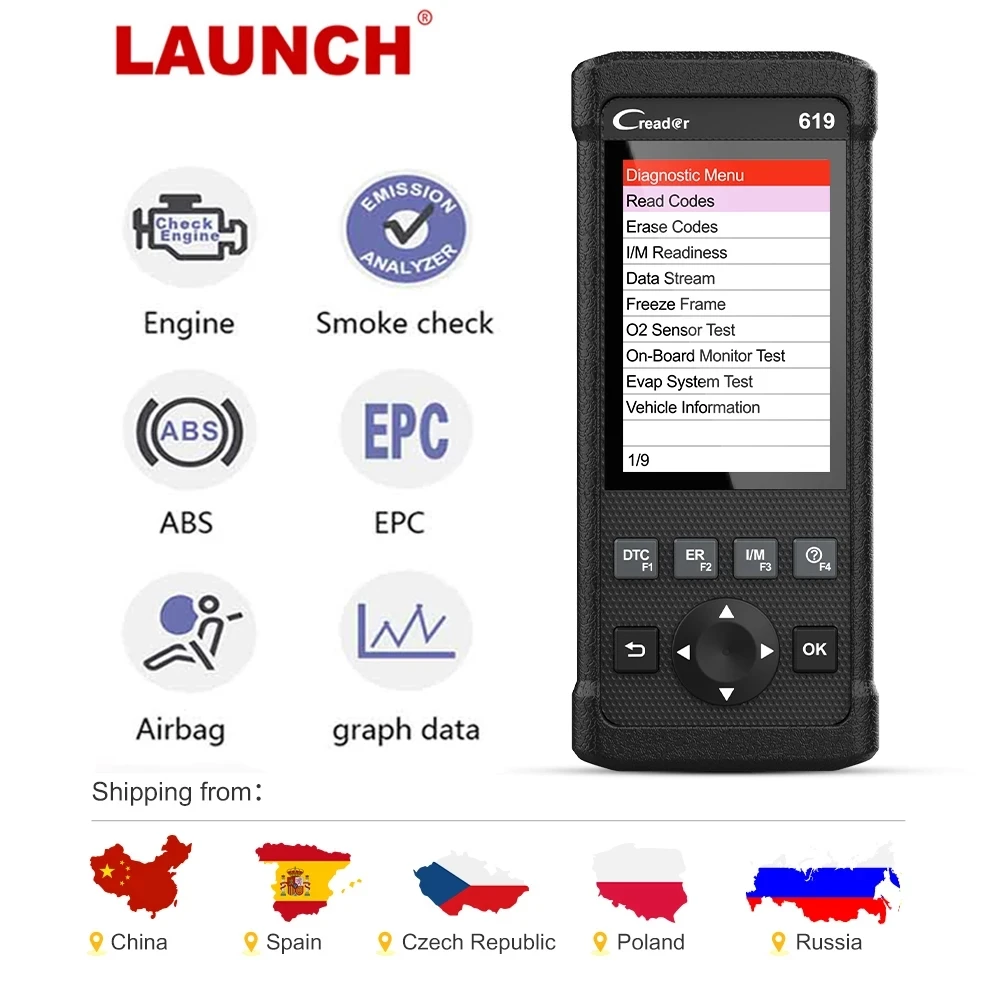 

Диагностические инструменты Launch CR619, сканер OBD2 для двигателей, подушек безопасности