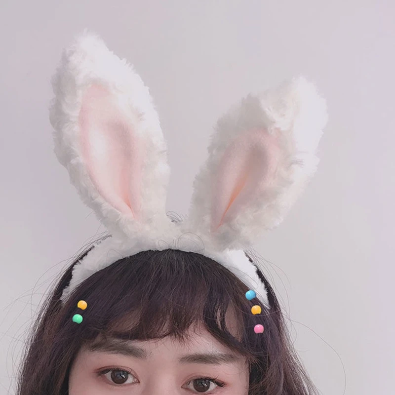 

K3NF Soft Headband with Bunny Ears Plush Animal Hair Hoop Fluffy Easter Christmas Cosplay Cartoon Theme Party Costume