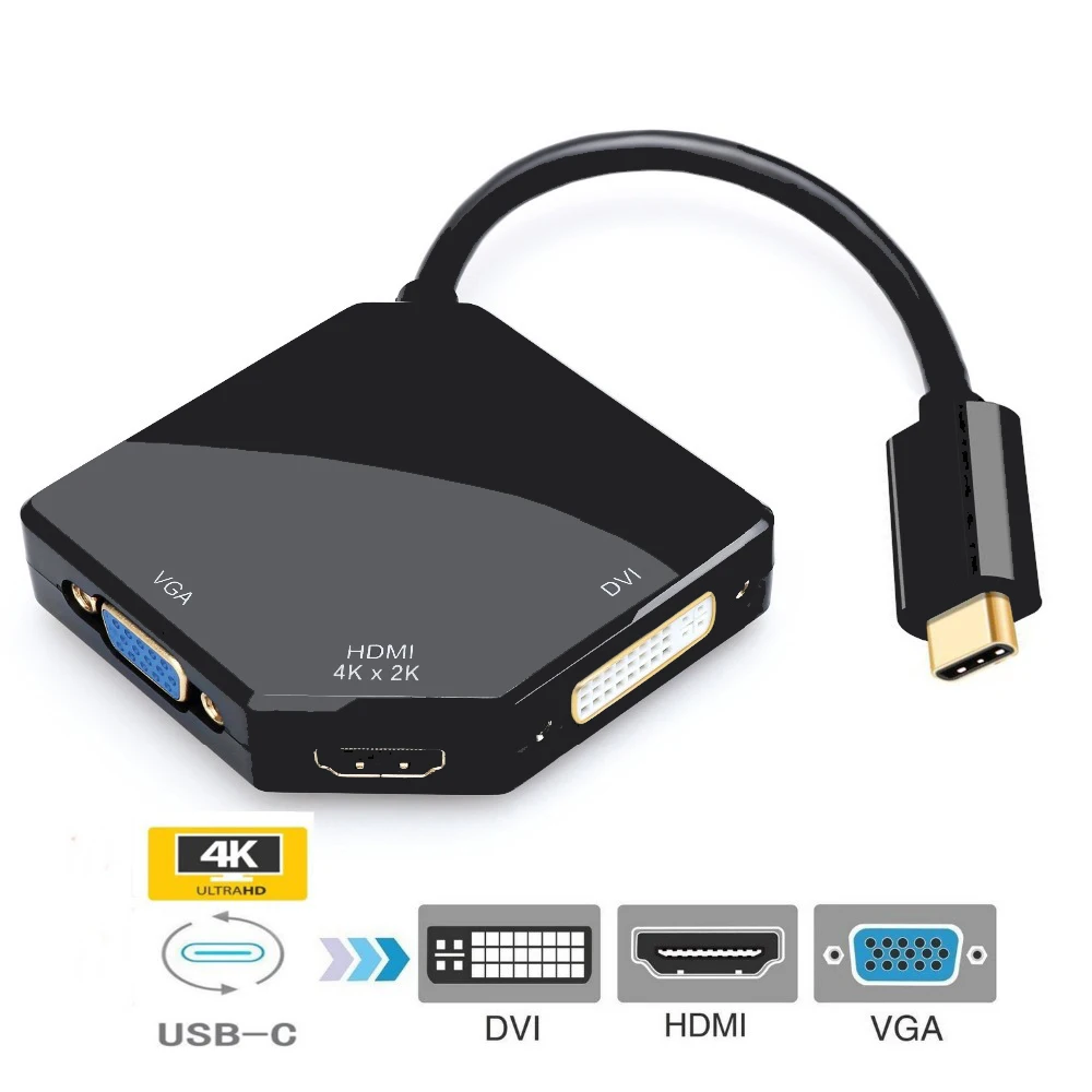 USB-C USB3.1 Type-c на HDMI 4 к VGA DVI 1080P Кабель-адаптер для Samsung S8 Macbook Pro Dell XPS 13 15 Thunderbolt 3 |