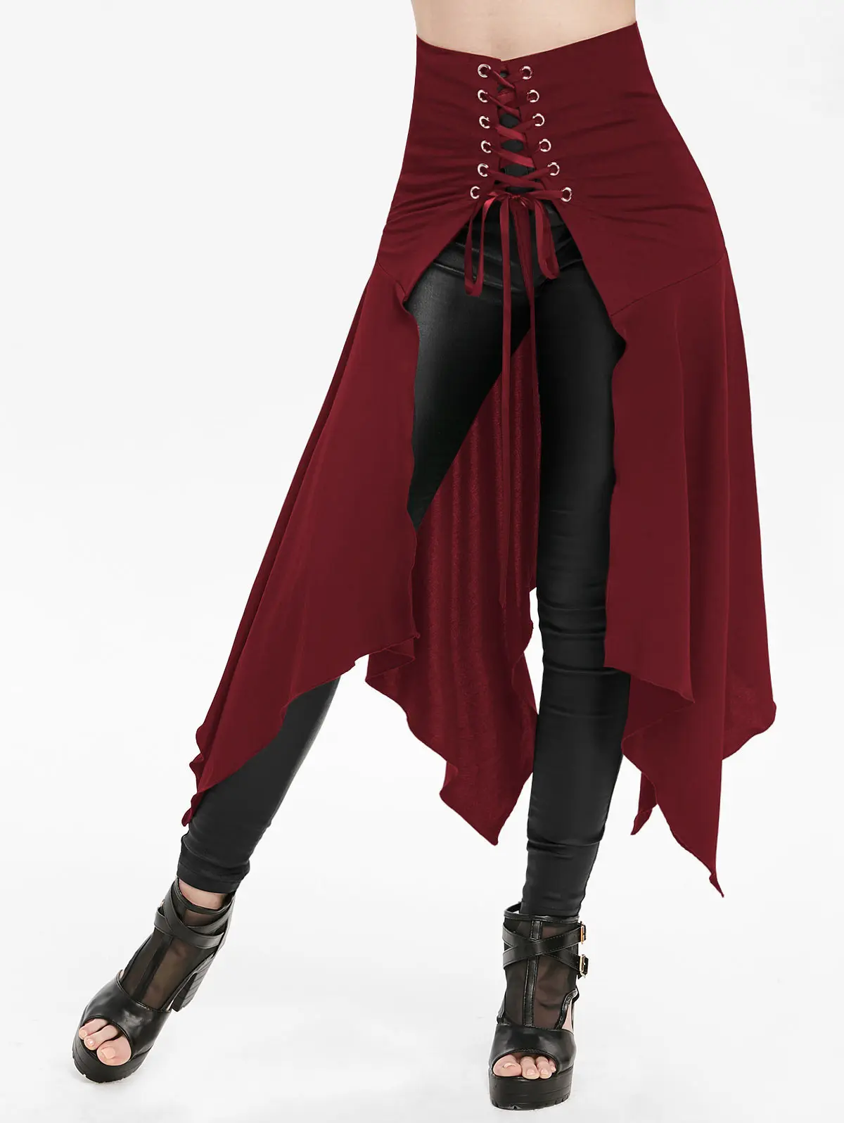 Женская длинная юбка на шнуровке готическая с разрезом спереди трапециевидная