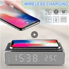Беспроводное зарядное устройство с будильником, беспроводное зарядное устройство для телефона, HD светодиодный Электрический цифровой дисплей с отображением времени и температуры для IOS, Android, Windows