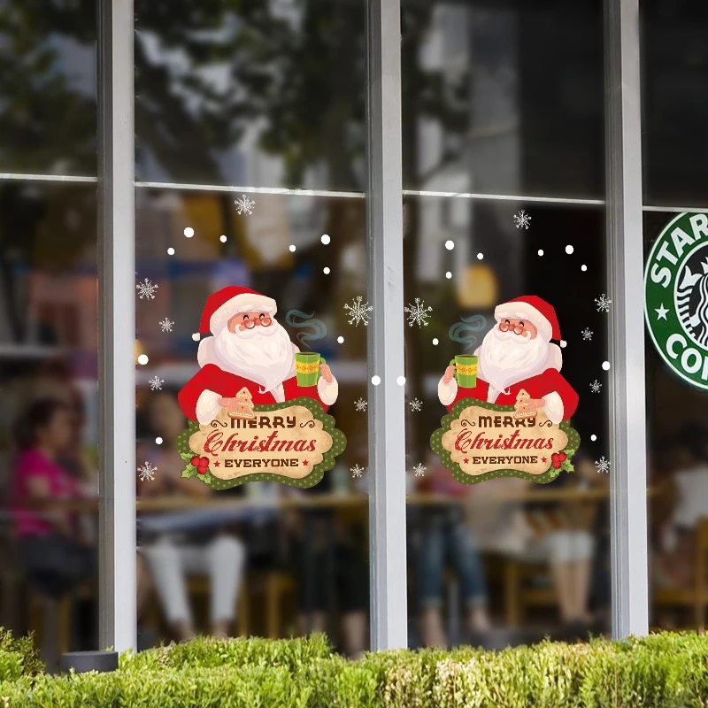 Santa Claus double wall paste window for the storefront family New Year living room Christmas decoration stickers | Дом и сад