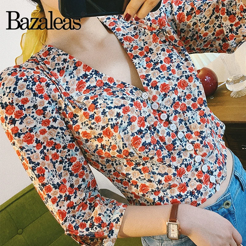 Блузка Bazaleas с французскими центральными пуговицами Элегантная блузка принтом