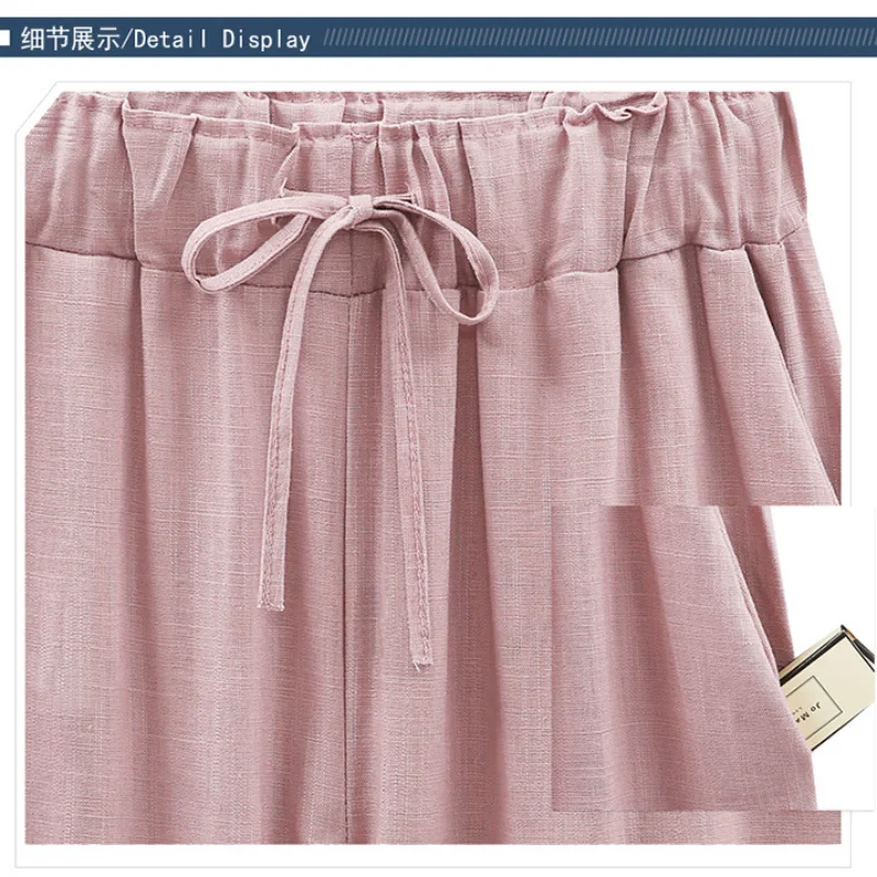 

solid color Cotton linen women pants Streetwear loose Long trousers Elastic waist spring Autumn Fashion Bottoms Casual Clothing