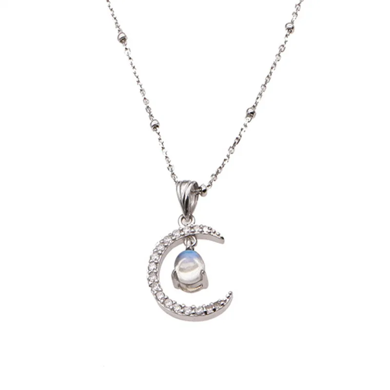 925 Sterling Silver Moonstone Zircon Moon Charm Necklace Creative Elegant Clavicle Chain Party Jewelry For Women Choker dz607 | Украшения и