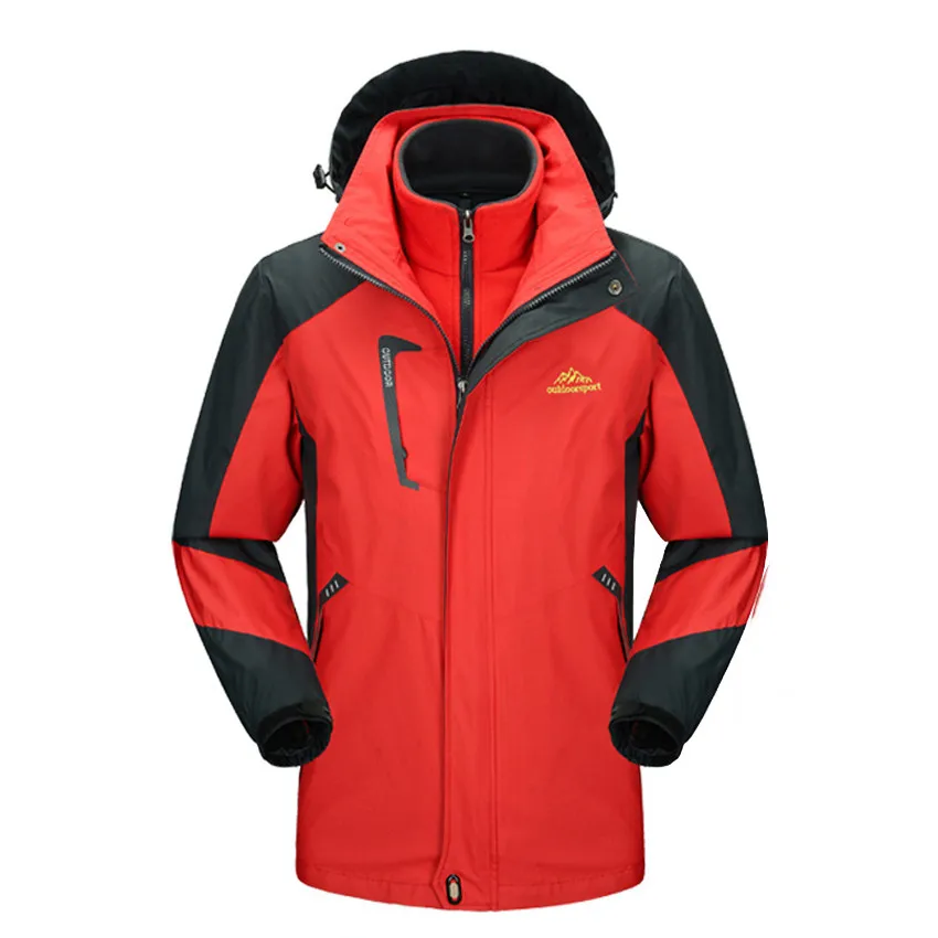 Men Red Зимняя флисовая куртка из 2 предметов для походов и кемпинга для мужчин и женщин, водоотталкивающая теплая брендовая куртка с капюшоном VA299 - Цвет: Men Red