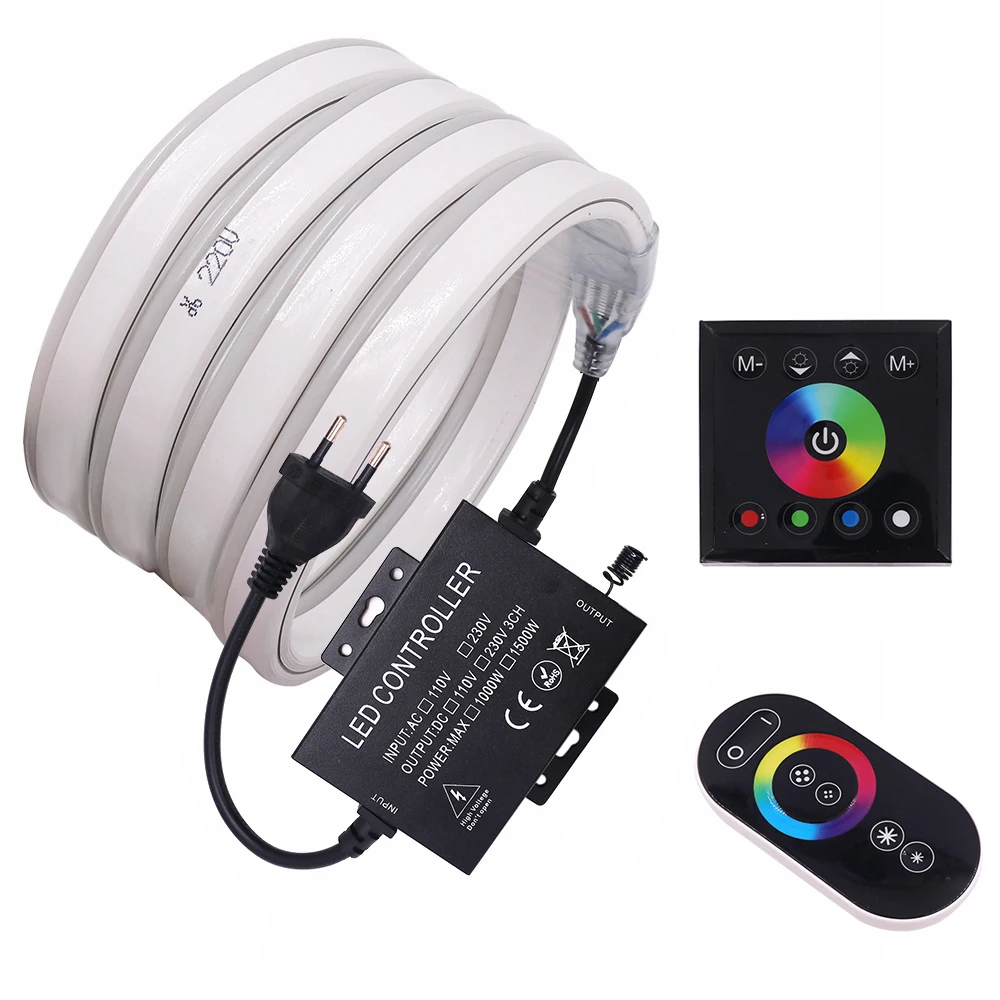 

220V RGB Led Neon Light Strip Touch Remote Control 1500W Controller Fiexible LED Neon Sign Soft Rope Lights Home Decoration