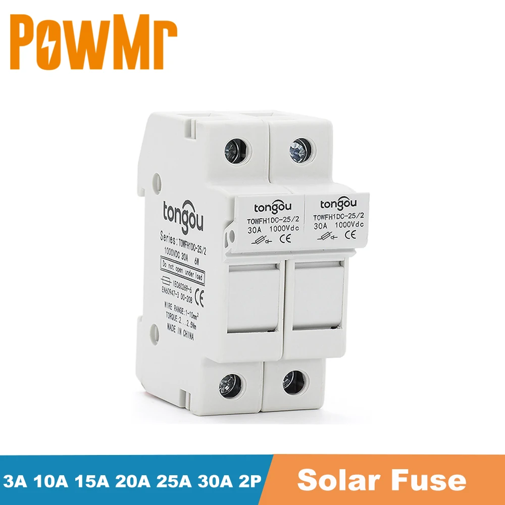 

3A 10A 15A 20A 25A 30A 2P Parallel Fuse Holder with Two Pieces DC 1000V Solar Fusible 10*38mm for Solar Panels DC Strings IEC EN