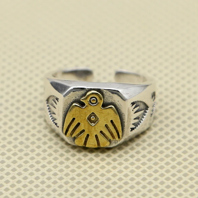 Винтаж индийские Стиль гром манжета в виде птицы кольцо Для мужчин широкая полоса хвост 100% реальные