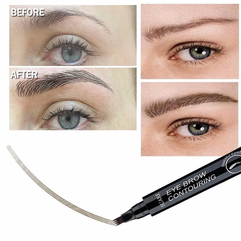 Waterproof Natural Eyebrow Pen Four-claw Eye Brow Tint Makeup Four Colors Pencil Cosmetic Special 4 Head Fork Tip Design | Красота и