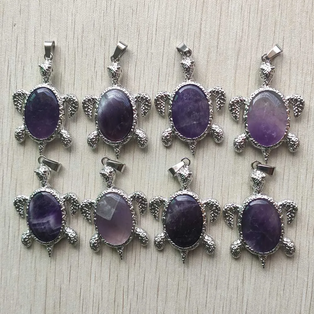 

Fashion natural amethysts stone alloy turtle shape pendants for necklace jewelry making wholesale 8pcs/lot free shipping
