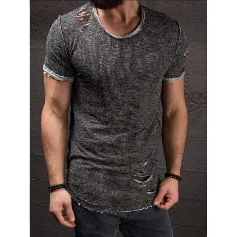 Мужская футболка с коротким рукавом повседневная облегающая круглым вырезом