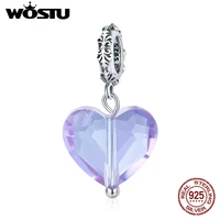 wostu 925 sterling silver charms heart love bead transparent purple fit original bracelet necklace for women jewelry cqc1816