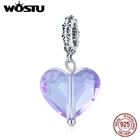 Женское Ожерелье из стерлингового серебра 925 пробы с подвесками в форме сердца, прозрачный фиолетовый браслет, ювелирное изделие CQC1816