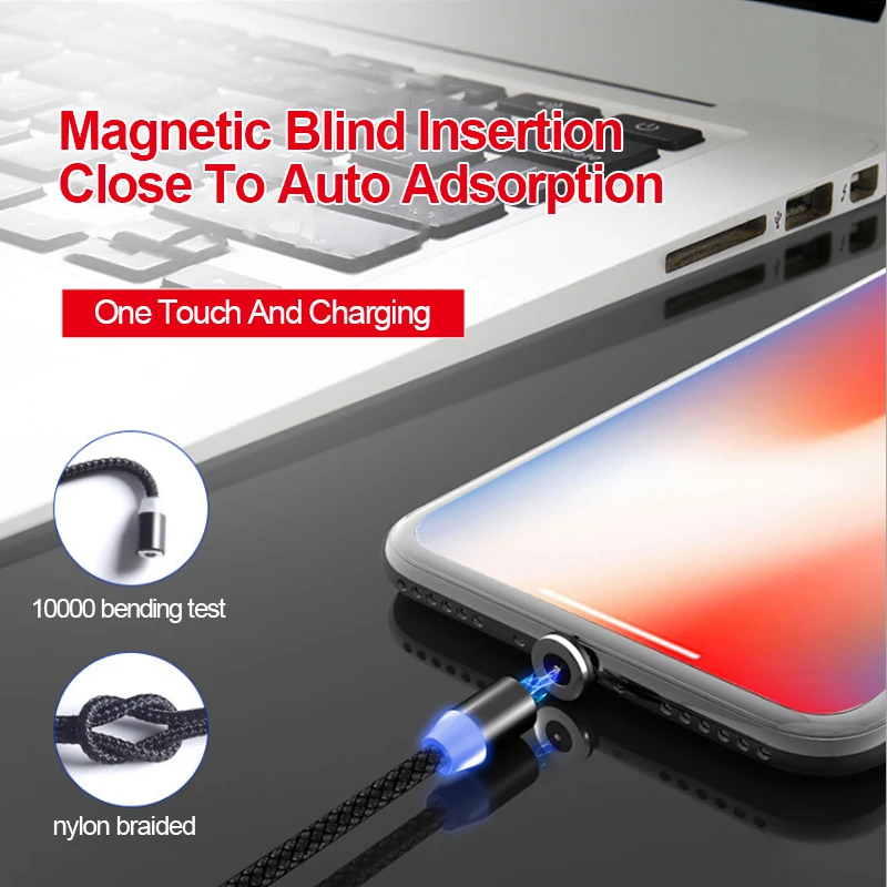 Магнитный светодиодный usb кабель PUJIMAX 1 м для iPhone Xs 6 USB Type C и Micro в нейлоновой