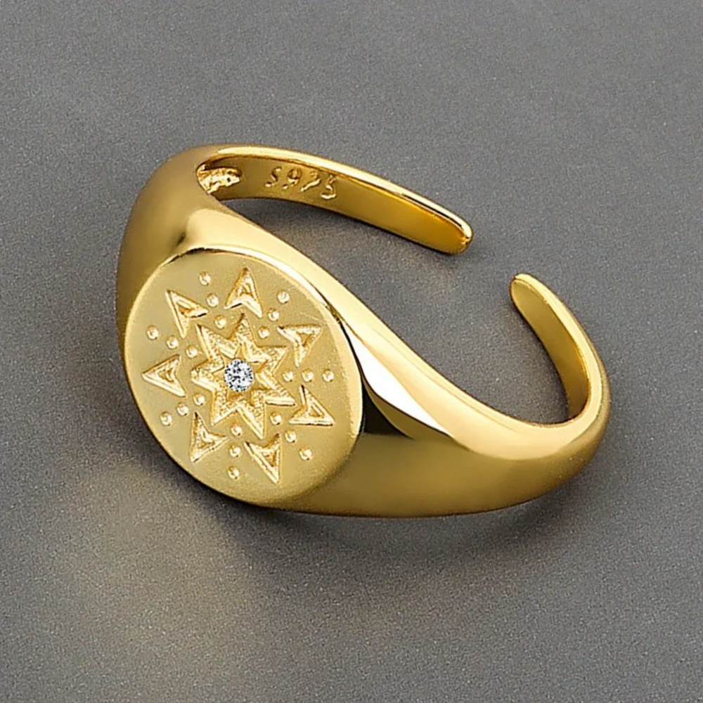 

European and American simple fashion brass diamond-studded ladies party personality sunflower pattern opening adjustable ring