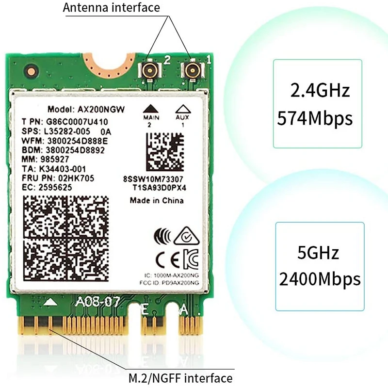 AX200 Wi Fi 6 сетевая карта следующего поколения M.2 NGFF Ax200Ngw 160 МГц 802.11Ax/Ac 2 4 ГГц 5 BT 0 Φ 2X2