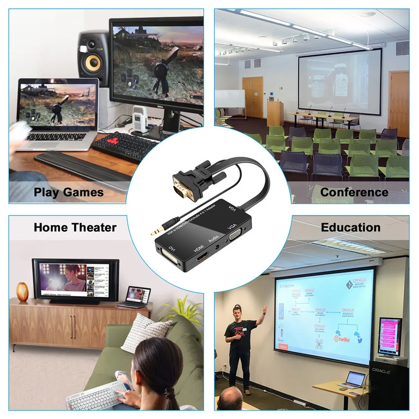 VGA коммутатор к HDMI DVI AUX порт с Micro USB мощность 4 в 1 Spot скорость HD видео конвертер для