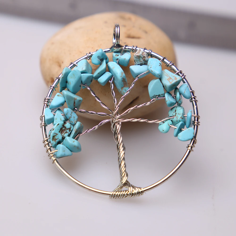 Ожерелье с кулоном из натурального камня Древо жизни бусины ручной работы