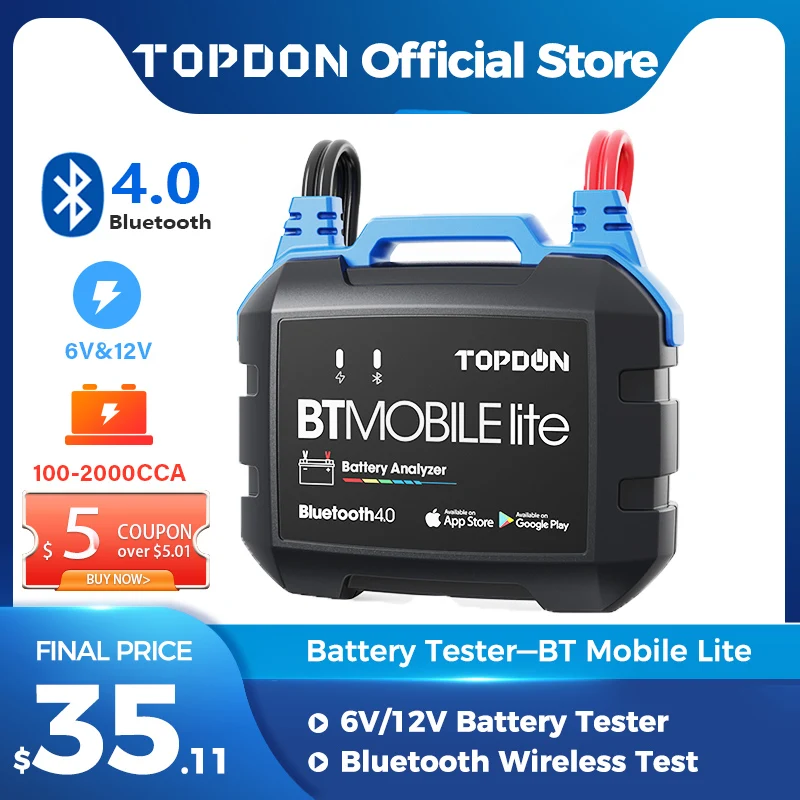 

Тестер автомобильного аккумулятора TOPDON, Bluetooth, 12 В, 100 -2000CCA