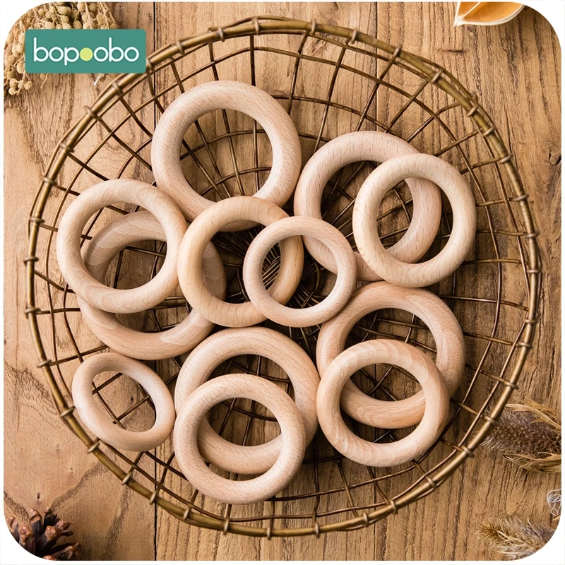 Bopoobo 5/10pc Beech Wooden Ring 40/60/65mm Food Grade For Baby Teething Accessories DIY Crafts Accessories Wooden Baby Teether