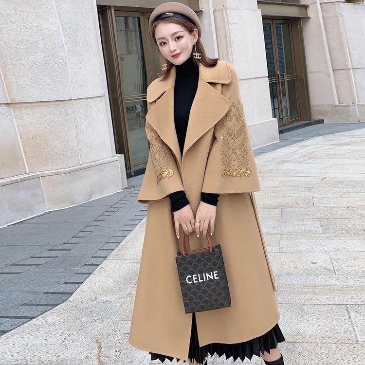 

Women Wool Coat long Soft Belted 2021 Autumn And Winter New Hot Style Suit Lapel Double-Sided Cashmere Coat
