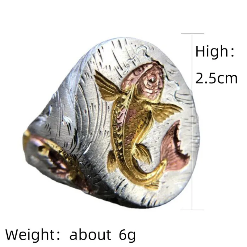 

Fashion Three-dimensional Embossed Ripple Goldfish Ring for Men Women Gold Silver Color Animal Finger Rings Jewelry Accessories
