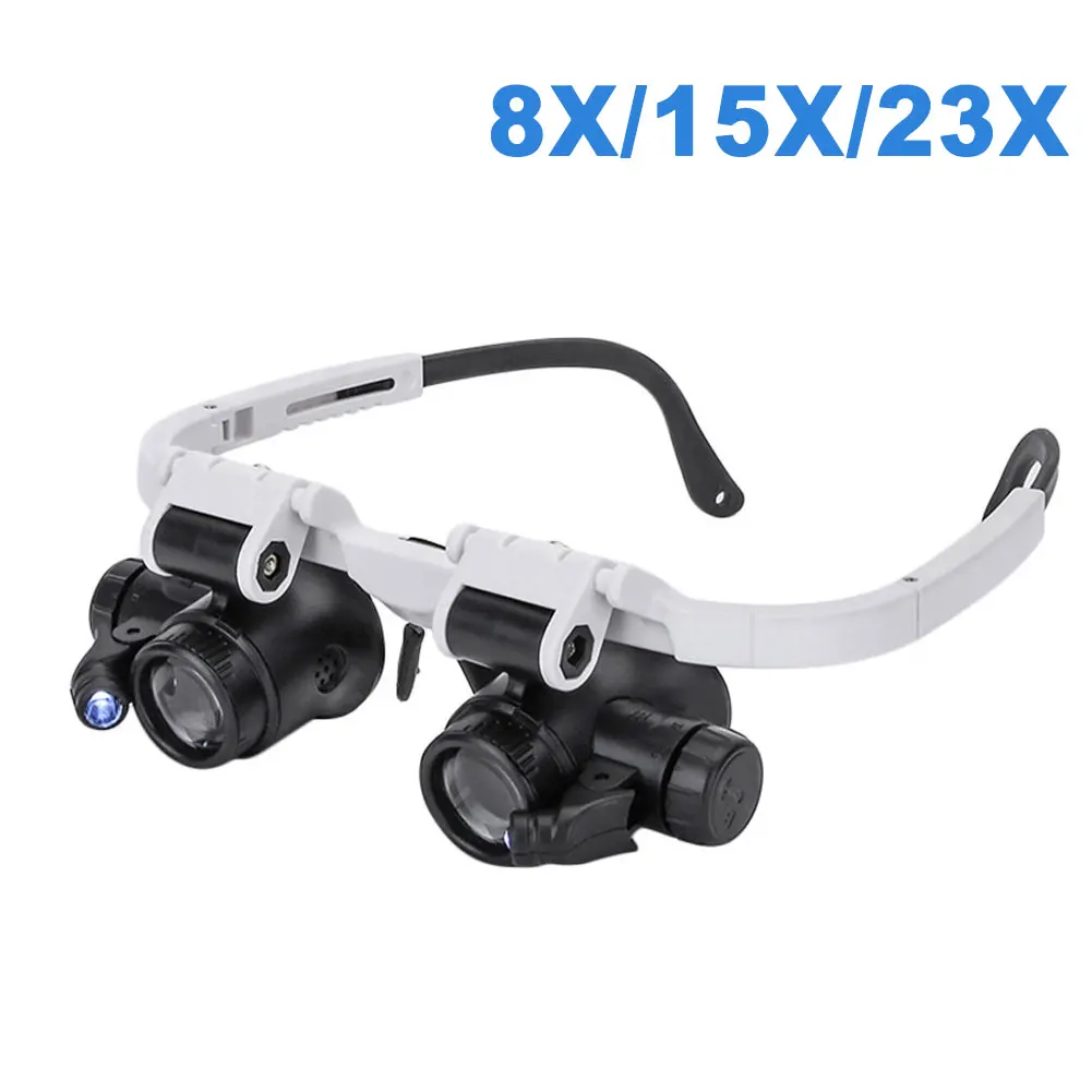 

8X/15X/23X LED Magnifier Glasses Two LED Lights Adjustable LED Lamp Head Magnifying Glasses Household lupa Tools