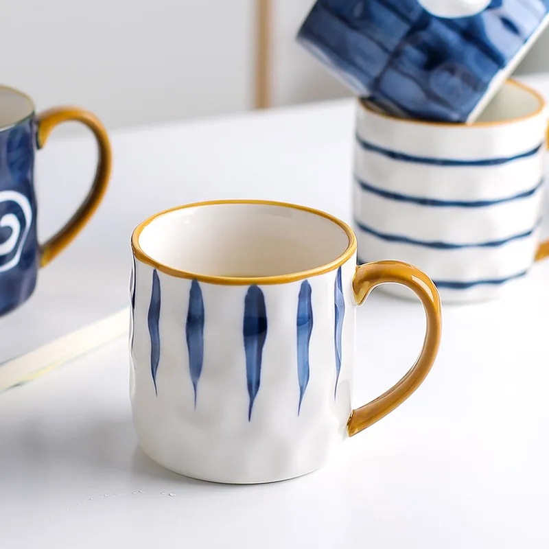 

350ml Japanese Ceramic Mug Home Office Milk Coffee Mugs with Padded Surface, Microwave Safe Handle Cup