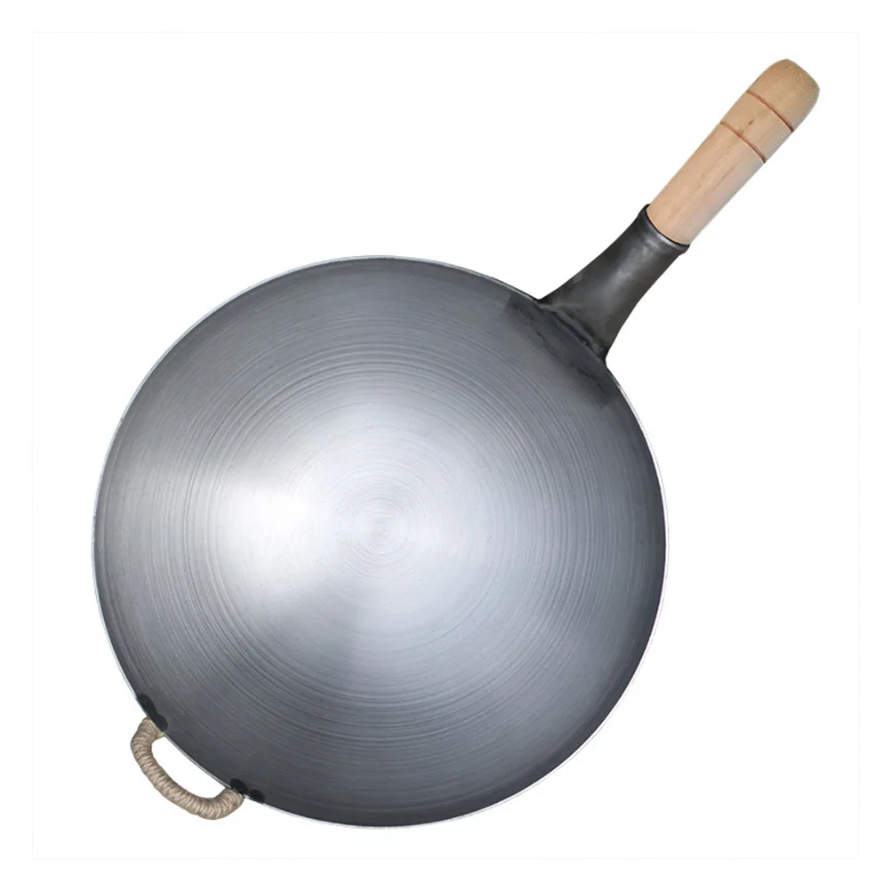 

1Pc Frying Pan Household Wok with Wooden Handle Iron kitchen Gadget (Grey)