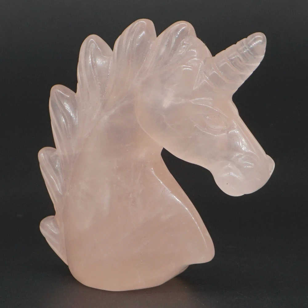 

Unicorn Head Skull Figurine Natural Rose Quartz Healing Energy Animal Hand Carved Crystal Statue Gemstone Home decor 2