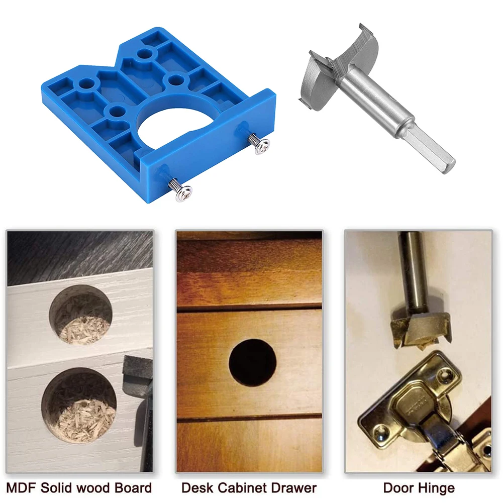 

Hole Drilling Guide Locator + Drill Bit Hole Opener 35mm Concealed Hinge Tools for Household Wooden Accessories