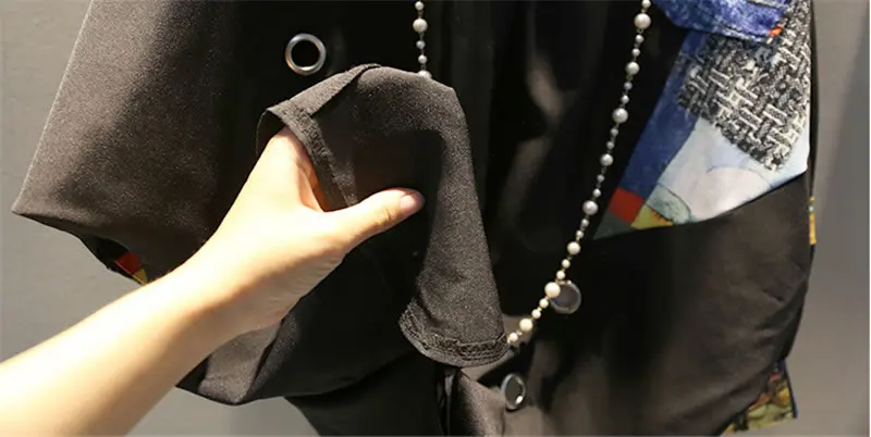 XITAO/платье большого размера, женское платье с длинными рукавами и принтом, с отложным воротником, черное свободное модное свободное платье для отдыха, осень, женские платья ZYQ1817