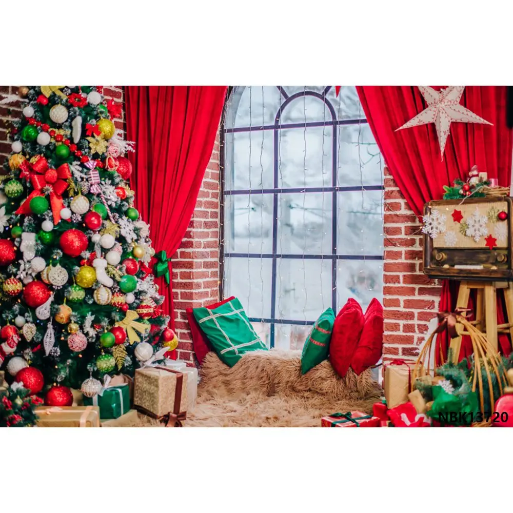 Laeacco рождественские занавески с рисунком деревьев окна ковер подушка фотографии фоны Индивидуальные фотографии фоны для фотостудии - Цвет: NBK13720