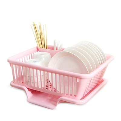 Pink Многофункциональная двойная кухонная раковина Подставка-сушилка для посуды держатель для мытья корзина палочки для еды ложка Органайзер лоток подставка для посуды - Цвет: Pink