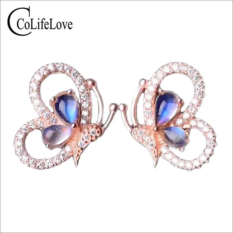 Красивые серьги гвоздики с драгоценными камнями в виде бабочек 4 шт. 4*6 мм Серьги