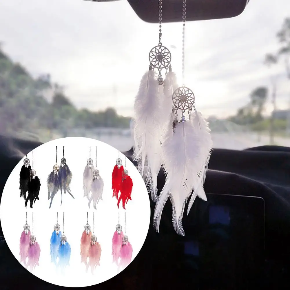 

1PC Car Pendant Hanging Decor With 2pcs Dream Catcher Feathers Handmade Wall Car Ornament Craft Home Decoration Wind Chime