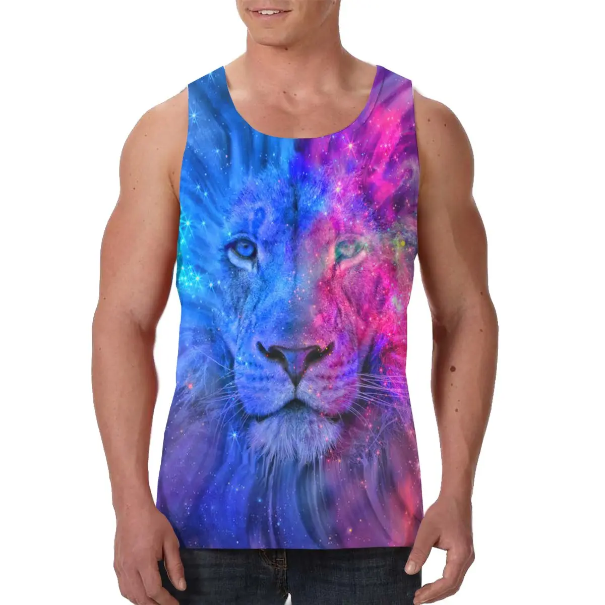 Майка мужская с головой льва для спортзала одежда фитнеса топ бодибилдинга