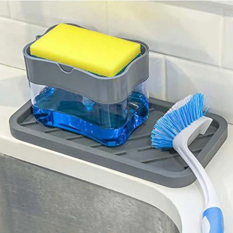 

Soap Dispenser Soap Pump Sponge Caddy New Creative Kitchen 2-in-1 Manual Press Liquid Soap Dispenser With Washing Sponge