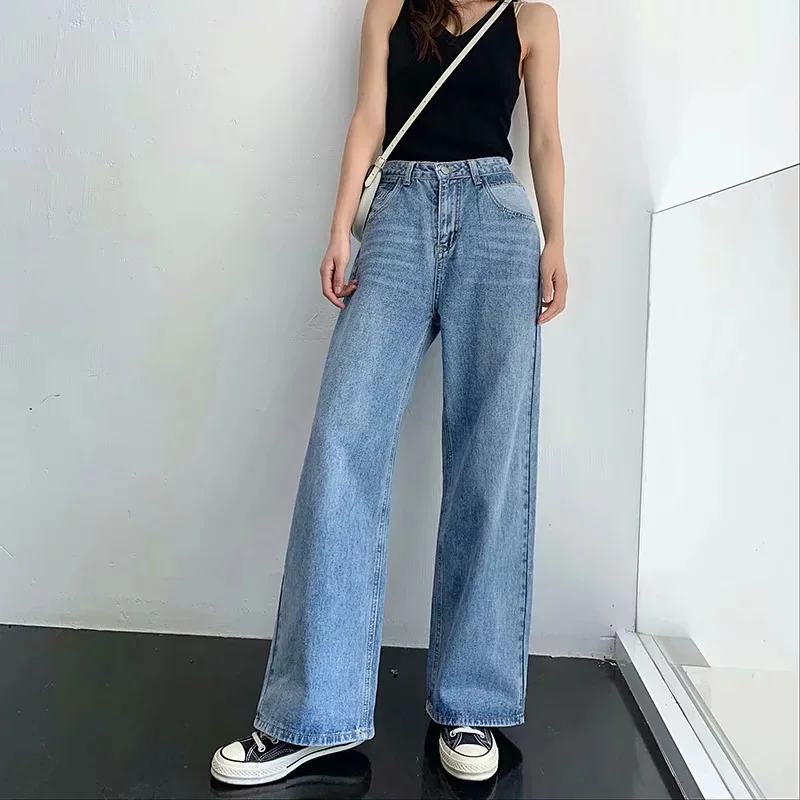 

Woman Blue Jeans High Waist Clothes Wide Leg Denim Clothing Vintage Casual Loose Women's Jeans Full Length Comfortable Mom Jeans