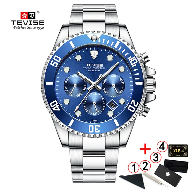 blue silver box TEVISE Diver часы автоматические механические часы спортивные Топ брендовые Роскошные мужские часы мужские наручные часы montre homme - Цвет: blue silver box