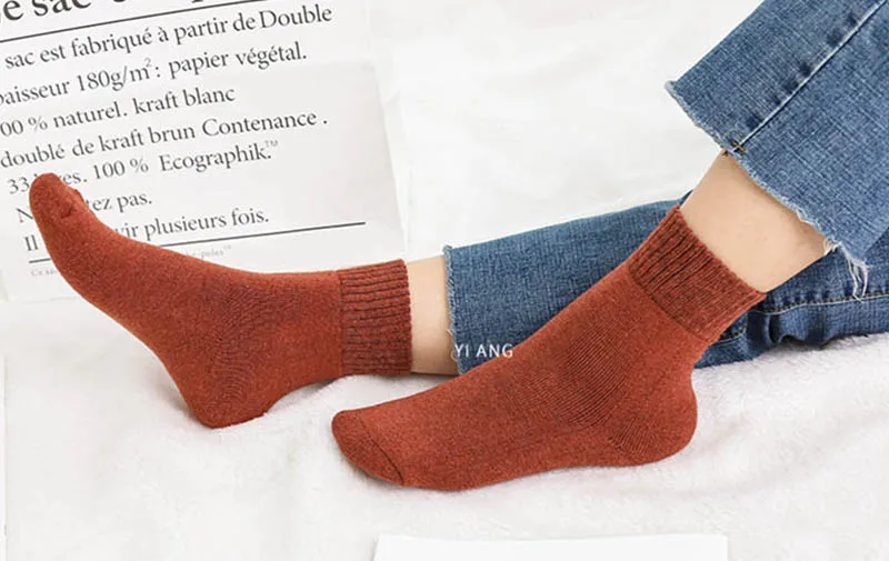 LKWDer 3 Pairs Winter Warm Socks For Women Solid Color Thick Wool Rabbit Hair Socks Snow Against Cold Warm Cotton Sock Sox Meias