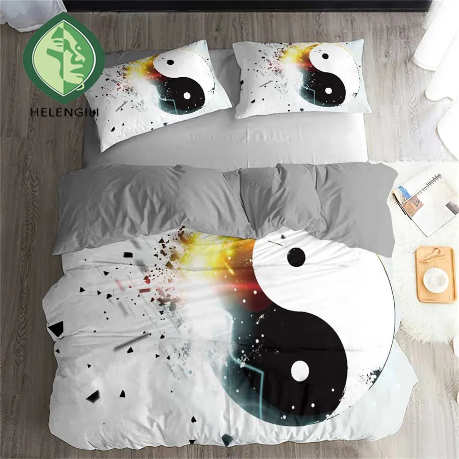 

HELENGILI 3D Bedding Set Yin Yang Print Duvet Cover Set Bedclothes with Pillowcase Bed Set Home Textiles #YY21