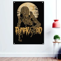 pumpkin head macabre skull art banners canvas paintings death metal artist flags wall art rock band icon posters hanging cloth